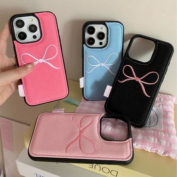 Embroidered Four-Color Pink Bow Iphone17 Apple 16 Compatible 13/14Pro Max Phone Case Anti-Drop 15