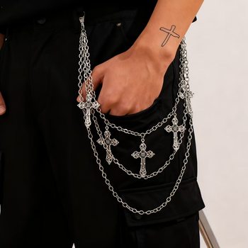 European and American Cross-Border Punk Hip-Hop Style Personalized Cross Pendant Pants Chain Multi-Layer Pants Hanging Chain Men's Waist Chain Accessories