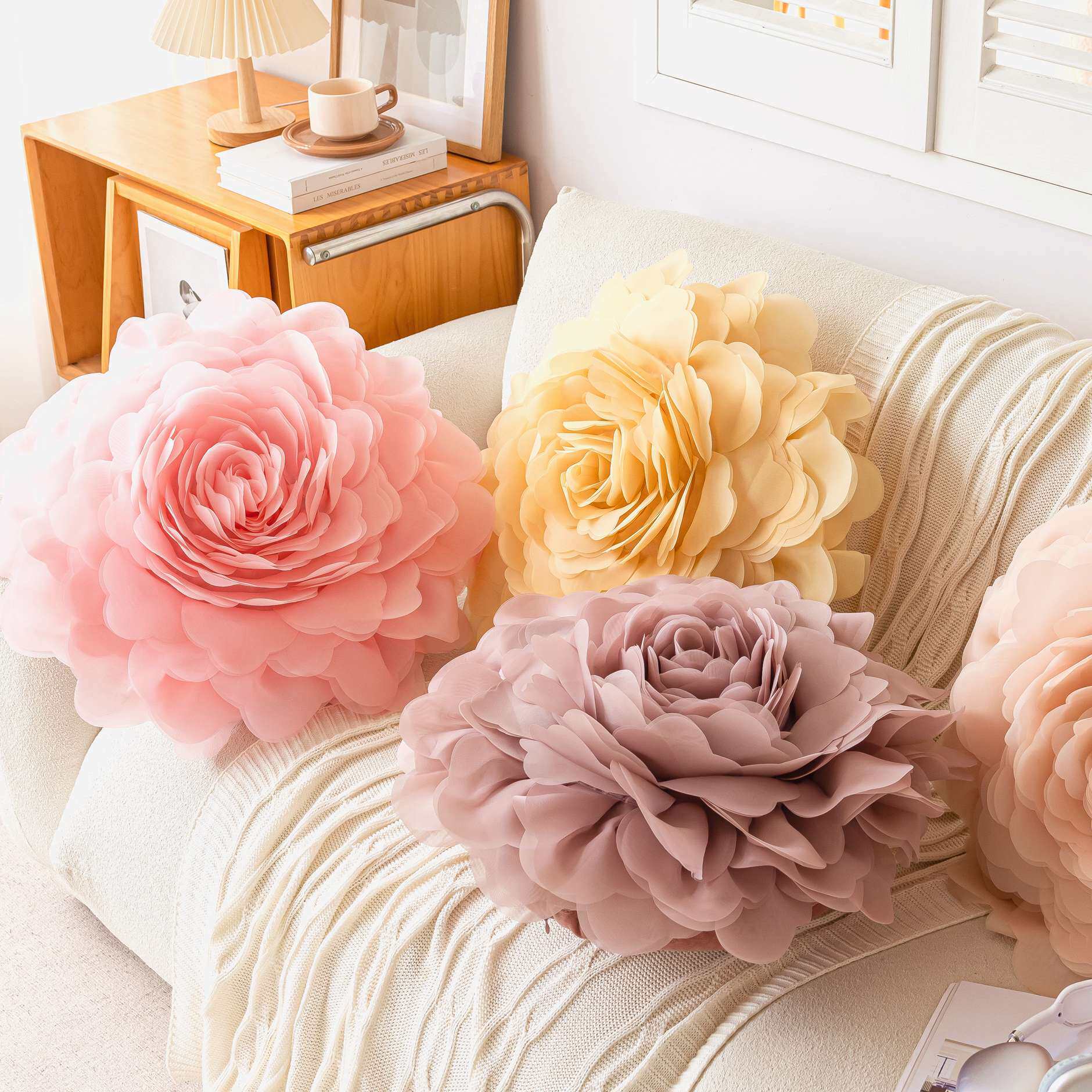 Princess Style Three-Dimensional Tulle Flower Pillow Case European Style Light Luxury Ins Style Bedroom Bedside Cushion Bay Window Pillow