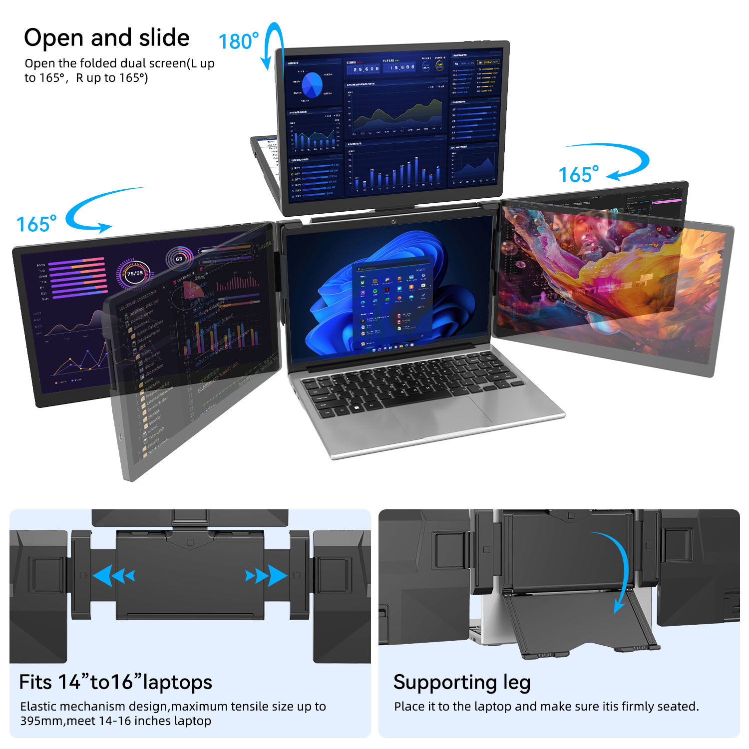 Factory Direct Sales Laptop Extended Screen Mobile Phone Secondary Screen Single/Dual/Three-Screen Portable Monitor Expansion Screen Lcd
