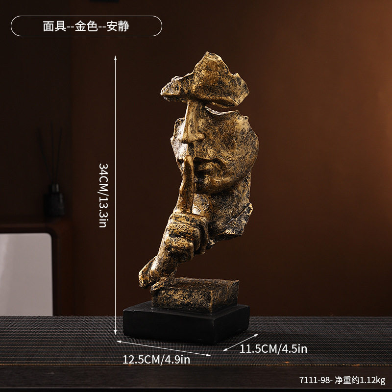 沉默是金北欧复古装饰工艺品树脂艺术品家居客厅酒柜摆件摄影道具