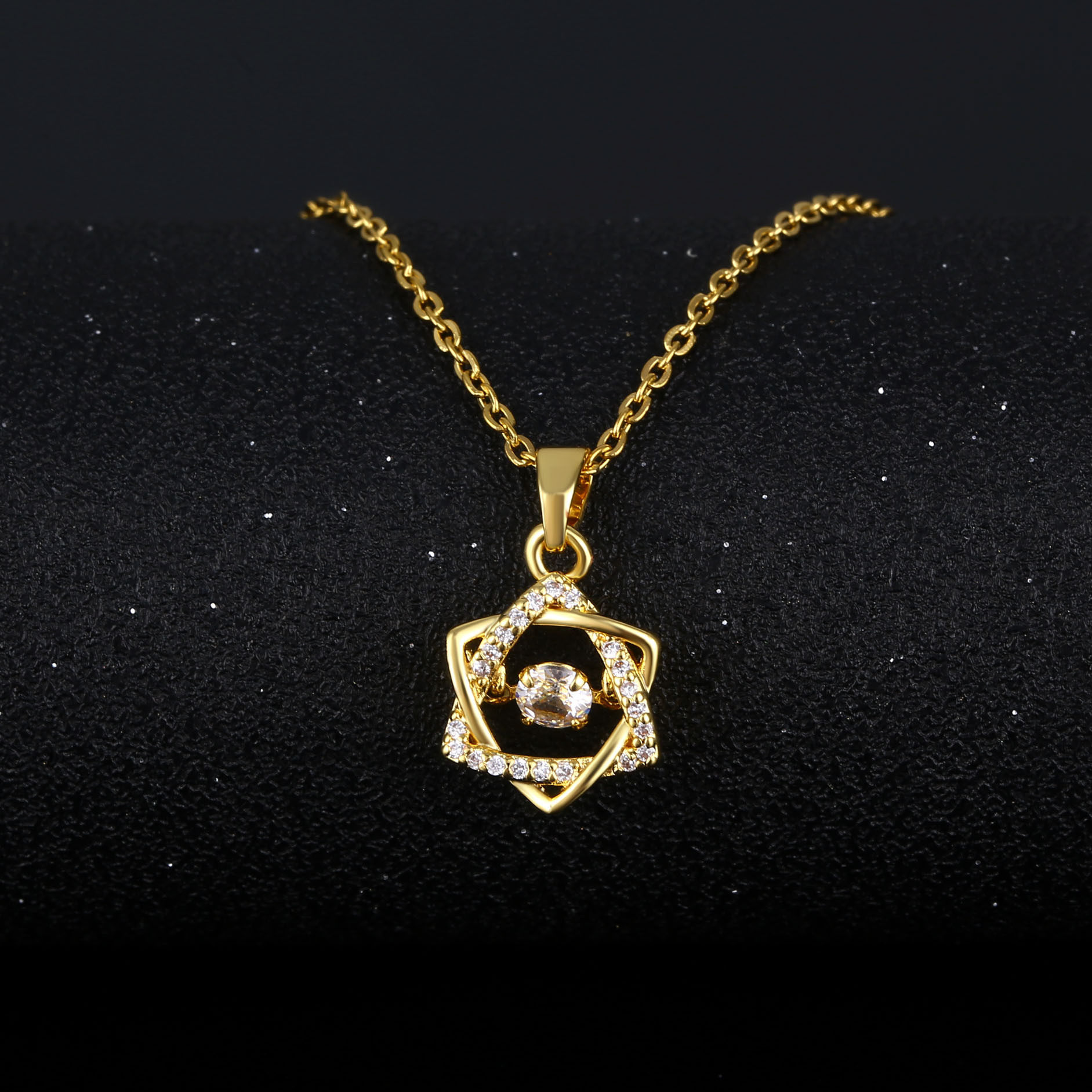 New Korean Style Diamond-encrusted Smart Six-pointed Star Titanium Steel Necklace Women's Real Gold Plated Internet Celebrity Fashionable Simple Elegant Clavicle Chain