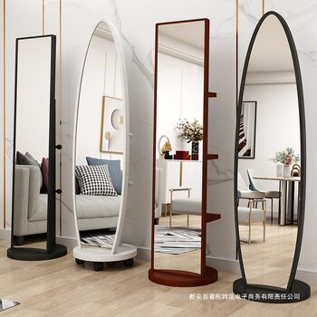 Full-Body Dressing Floor-To-Ceiling Mirror Can Be Rotated and Moved, Girls' Bedroom Clothing Store Bag Hanging Clothes Hanger Integrated Fitting
