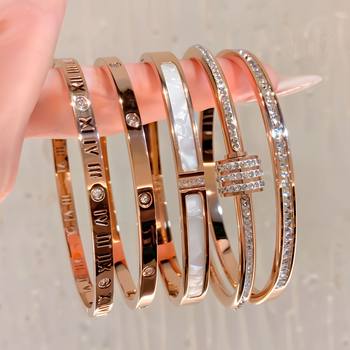 Bracelet Titanium Steel Electroplated Diamond Silver Bracelet Jewelry High-End European and American Fashion Bracelet Stainless Steel Bracelet Women's Jewelry