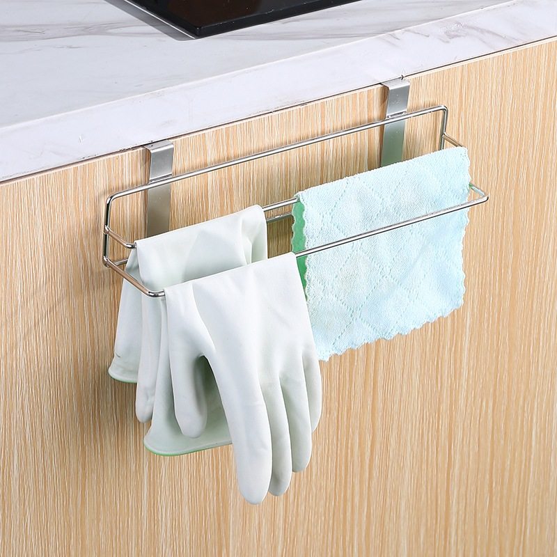 Non-perforated Stainless Steel Kitchen Towel Rack Wall-mounted Cabinet Door Storage Rack Bathroom Multifunctional Finishing Rack