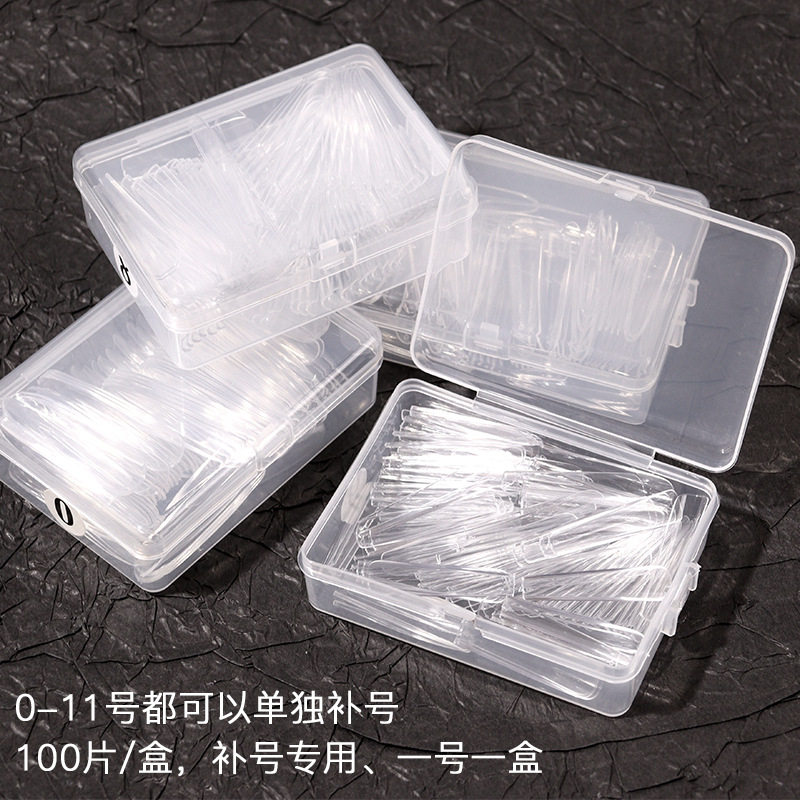 Fine dog nail supplement cross-border factory in stock long trapezoidal seamless transparent wearing nail lengthened oval nail