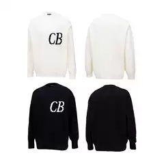 Cross-Border New Style Cb Niche Minimalist Letter Logo Jacquard Loose Round Neck Versatile Sweater High Street Trendy Brand Top