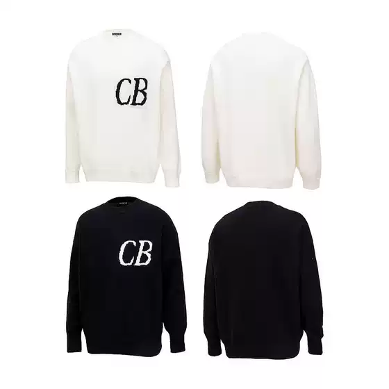 Cross-Border New Style Cb Niche Minimalist Letter Logo Jacquard Loose Round Neck Versatile Sweater High Street Trendy Brand Top