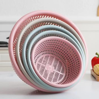 Cross-border Plastic Draining Basket Kitchen Thickened Extra Large Vegetable Washing Basket Vegetable Basket Fruit Basin Round Melon and Fruit Basket