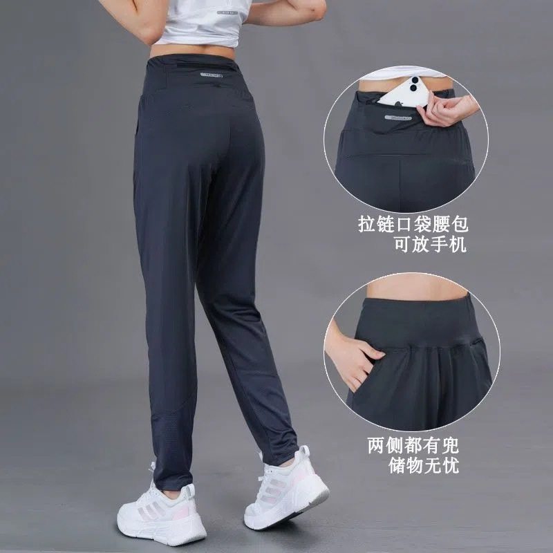 Yoga Sports Trousers Women's Autumn and Winter Running Pants Quick-drying High Waist Back Waist Zipper Bag Fitness Loose Fleece-Lit Pants