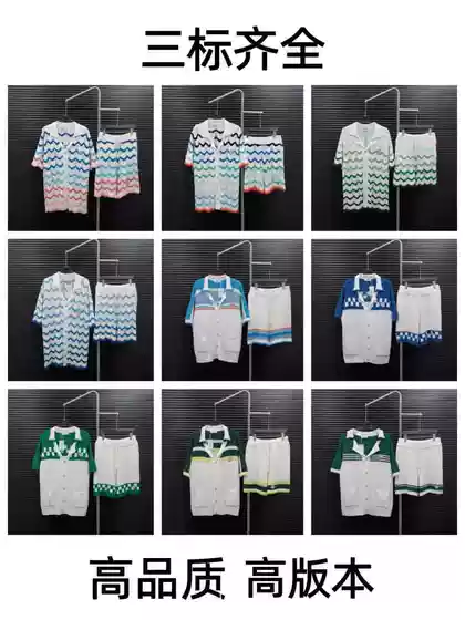 High-Quality Version from the Source Manufacturer for European and American Cross-Border Trade: Ca Brand Knit Sweater Short-Sleeve Set with Shorts for Men and Women with Pearl Buttons