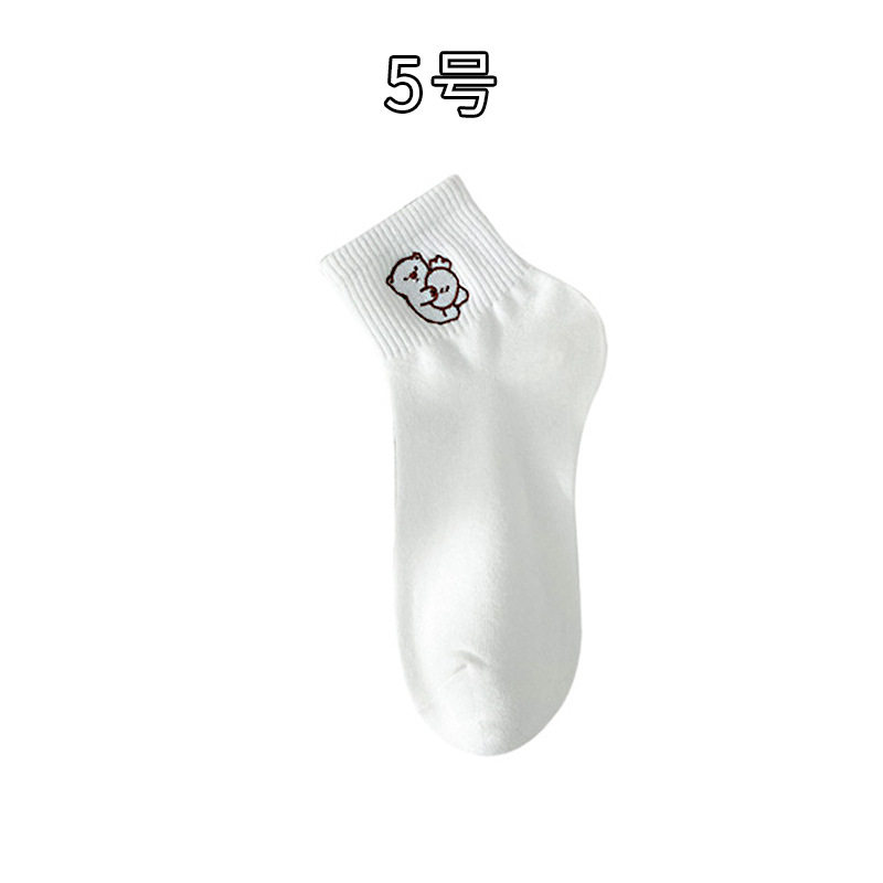 袜子女春夏纯棉中筒袜日系纯色可爱卡通小兔刺绣女袜诸暨袜子批发