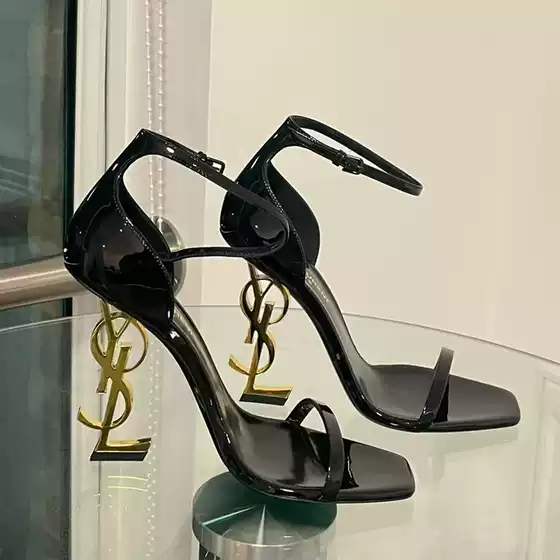 2026 Classic Style Genuine Leather High-Heeled Stiletto Shoes with Lettering, Sexy Open-Toe Versatile Genuine Leather Elegant Sandals for Women