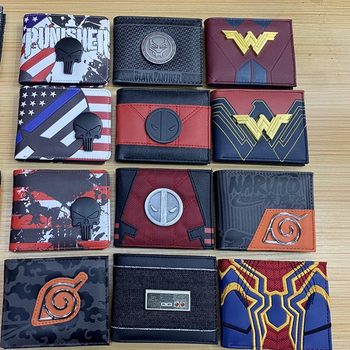 Spider-Man Metal patch relief Deadpool fire shadow wallet short logo men's and women's money bag coin purse
