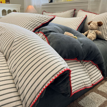 Class A cotton autumn and winter warm thickening cotton fleece-lined B milk velvet four-piece cotton fleece-lined student dormitory three-piece set