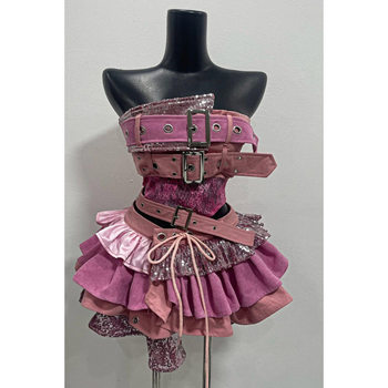 Sweet and Spicy Retro Suit Summer New Hot Girl Tube Top Lace Splicing Skirt Waist Slimming Two-Piece Set