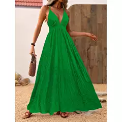 Real Photos Foreign Trade Cross-border 1688 Summer Solid Color Sleeveless Thin Straps Tie European and American Dress
