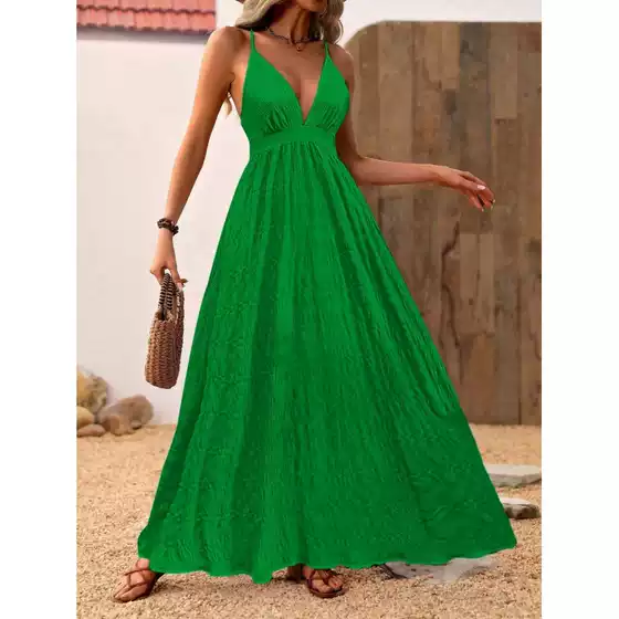 Real Photos Foreign Trade Cross-border 1688 Summer Solid Color Sleeveless Thin Straps Tie European and American Dress