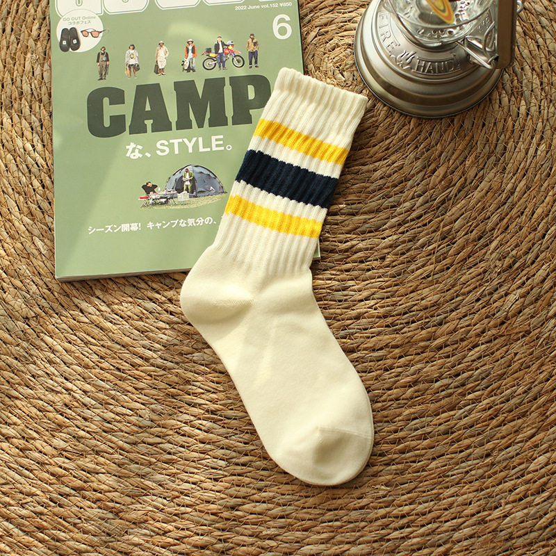 潮牌cityboy日系粗线条纹长袜女堆堆袜棉运动复古中筒袜子男ins潮