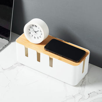 Bamboo wood cover wire storage box creative seven-hole desktop wire collection box cable management Box plug charger data cable storage
