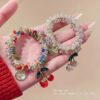 New Cherry Hair Rope Women's Payertail Ball Hair Ring pink Crystal Rubber Tendon High Elastic Hair Ring Tie Rope