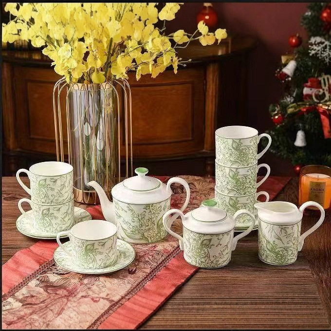 Чайный сервиз в европейском стиле, костяной фарфор, кофейный сервиз, керамический ландыш, кофейник, заварочный чайник, сахарница, молочник, набор кофейных чашек, подарок Изображение 1