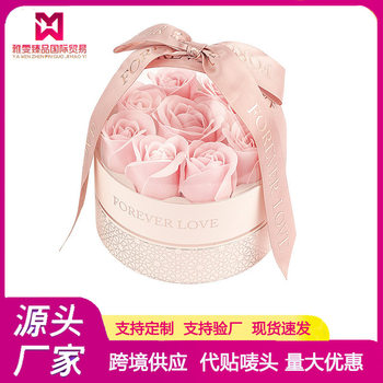 Cross-Border 9 Rose Flower Pendant Earrings Jewelry Box Ring Jewelry Set Chain Cylindrical Packaging Box Valentine's Day Jewelry