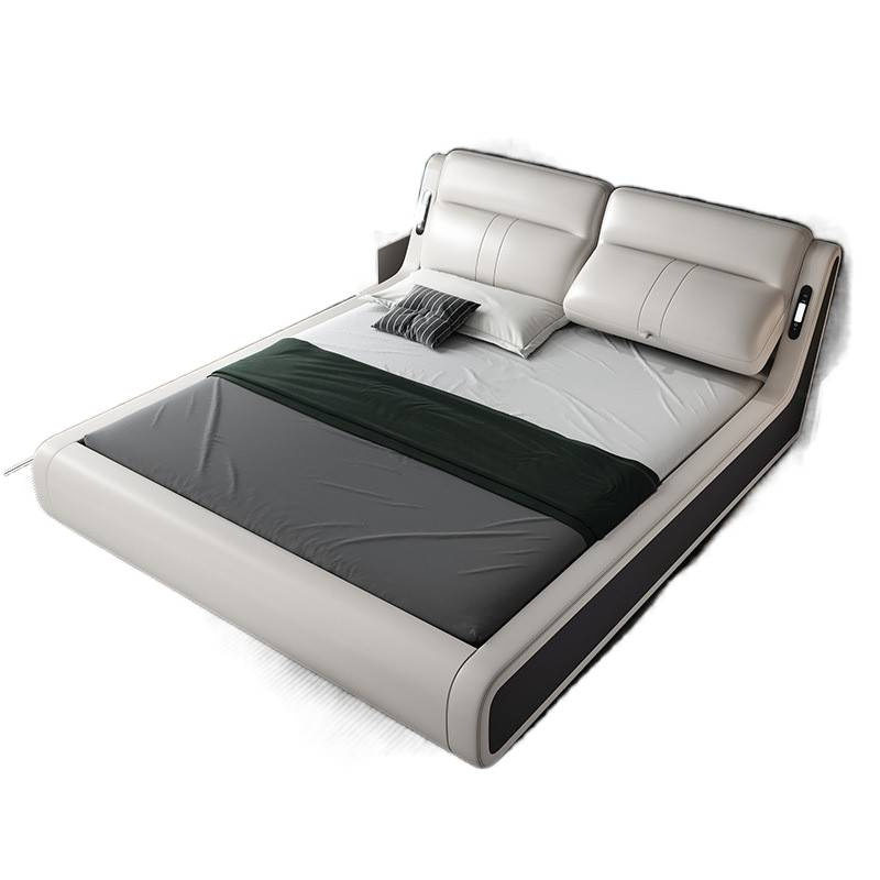 2025 New Model First-Layer Cowhide Master Bedroom Large Bed Multi-Functional Rechargeable Segmented Support Adjustable Backrest Wedding Bed