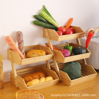 Spot Bamboo Three-layer Fruit Bread Basket Kitchen Tabletop Vegetable Drain Rack Home Double-layer Snack Storage Rack