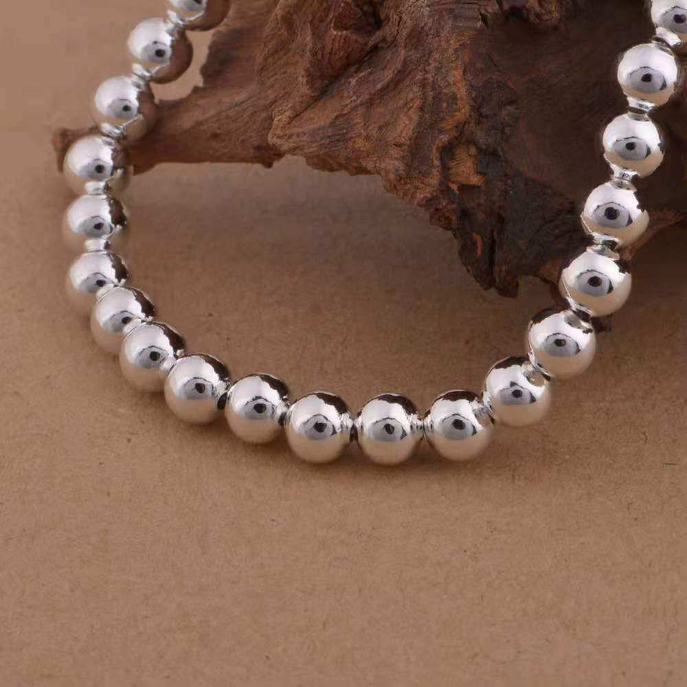 Factory Price Korean Fashion Jewelry White Copper Silver Plated Bracelet Wholesale Gloss Round Bead Bracelet Taobao Silver Plated Bracelet
