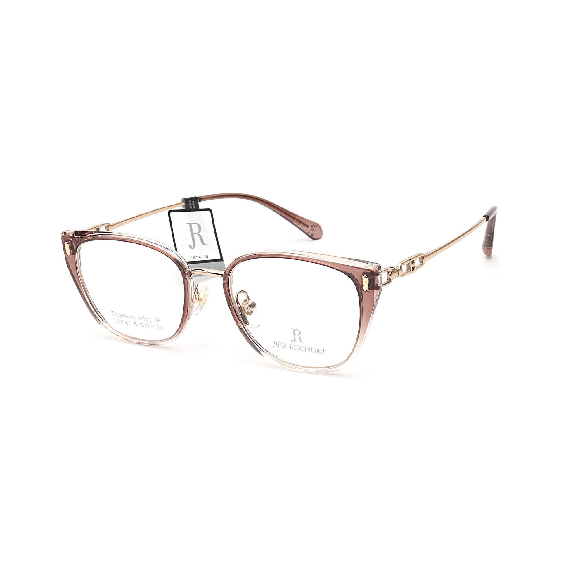 Cross-Border 35756 Ultra-Light Cat-Eye Trendy Gold Glue Half-Titanium Eyeglass Frame for Women, Natural Look Magic Ins-Style Slimming Eyeglass Frame
