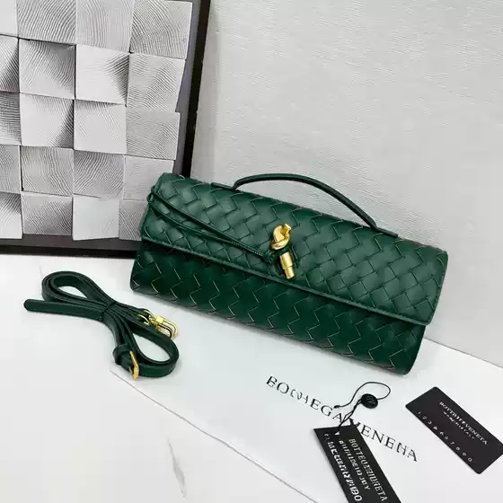 Cross-Border Bv Style Hand-Woven Bag, Single-Shoulder Baguette Bag, Fashionable and Exquisite Horizontal Clutch Evening Bag, Women's Crossbody Bag