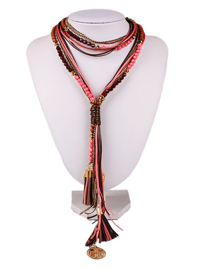 波西米亚长款项链小流苏多层串珠手工毛衣链民族配饰旅游饰品