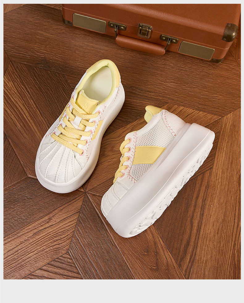 Giày sneaker nữ chạy bộ mesh thoáng đế dày trắng — Bột trắng, Hộp trắng vàng chi tiết 17