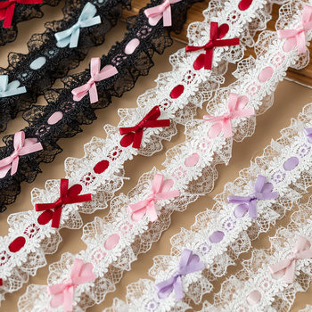 4cm Wide Colorfulful Double-Layer Ribbon Bow Lace Handmade DIY Jewelry Clothing Lolita Decorative Accessories