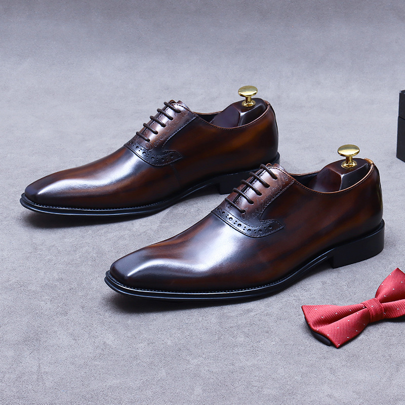 Giày Oxford nam da bò thật cỡ lớn, giày tây công sở buộc dây — Màu đen, Nâu cổ điển