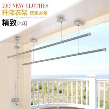 Balcony Clothes Drying Rack Lifting Hand-Cranked Automatic Double-Pole Stainless Steel Clothes Drying Rod Clothes Drying Rack One Piece Wholesale