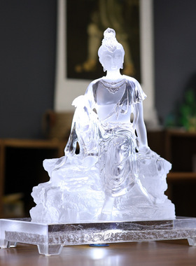 自在观音琉璃佛像摆件观自在观世音菩萨居家客厅佛堂寺庙供奉摆放