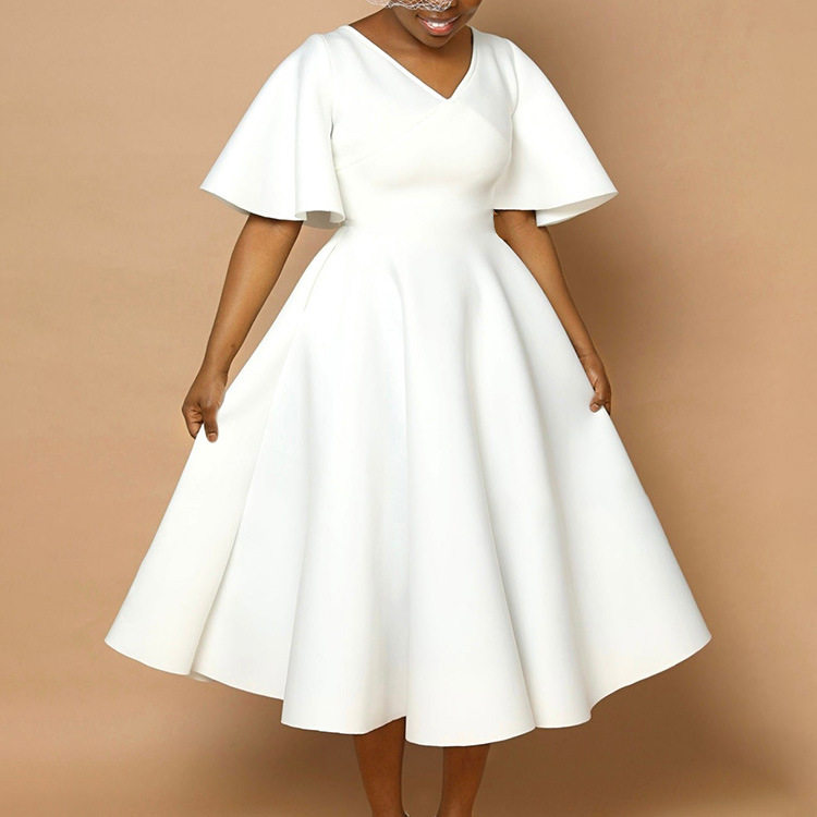 V Neck Flare Sleeve Dress Elegant A Line Silhouette Fashionable Design Perfect for Parties Wholesale Available