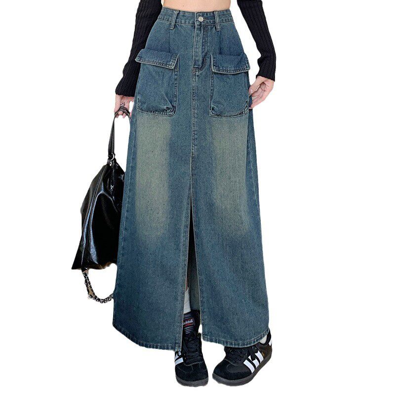 Womens High Waisted Denim Midi Skirt Stylish Elegant Trendy Perfect for Casual Outings Wholesale Available