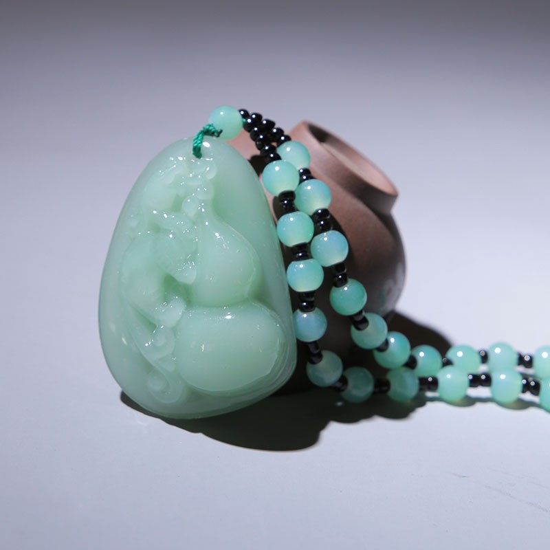 Imitation Jade Buddha light green Ping An jade pendant ball chain year fish necklace female bodhisattva statue sweater chain wholesale