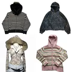 Foreign Trade American Retro Letter Embroidery Autumn and Winter Wool Collar Hooded Cardigan Jacket Sweater Top