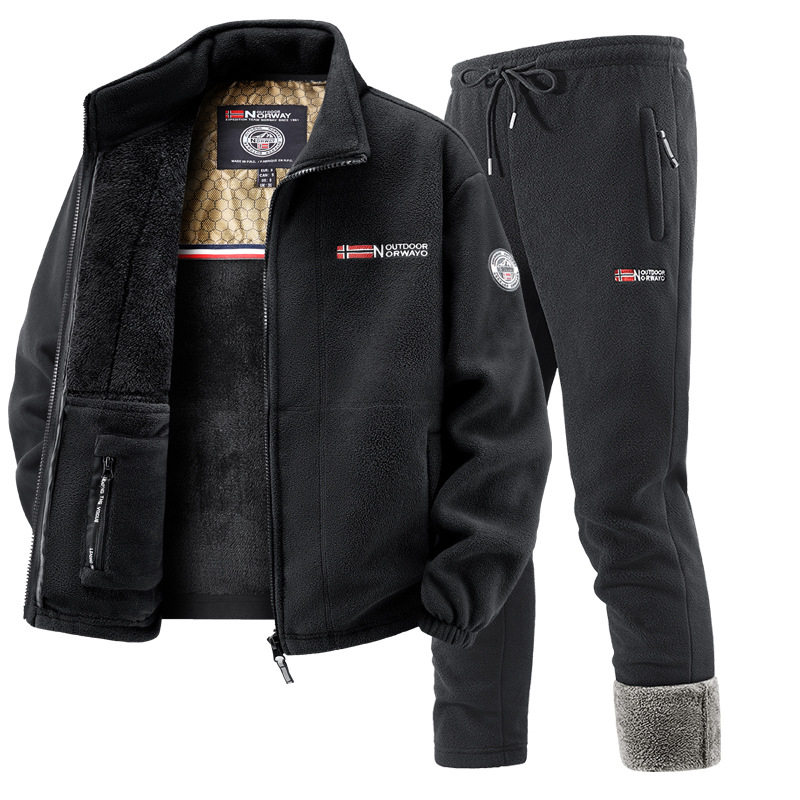 出口挪威大码保暖加厚双层带帽摇粒绒外贸跨境欧码加绒卫衣卫裤潮