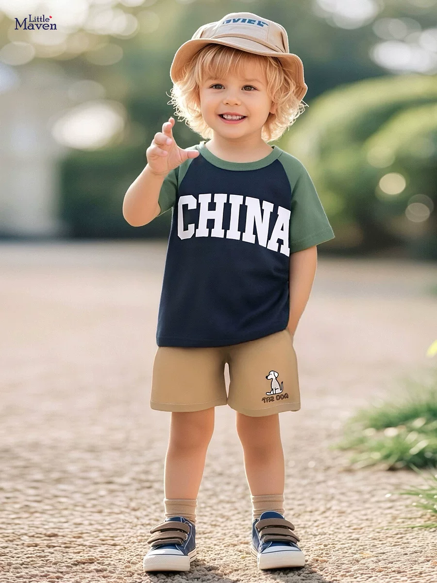 Ensemble garçon été, vêtements enfants lettre dessin animé, tenue deux pièces t-shirt manche courte et short