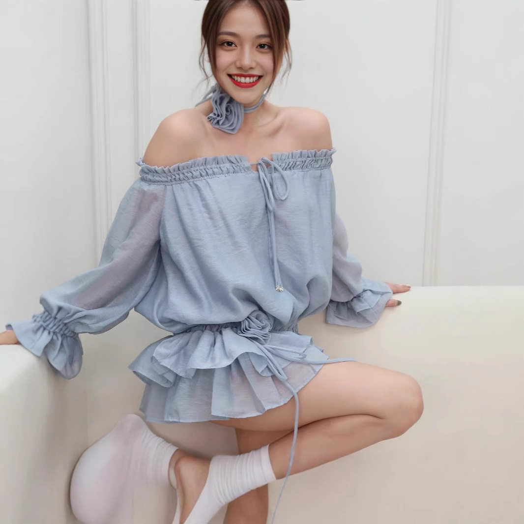 Elegant Off Shoulder Ruffle Chiffon Dress Slim Fit Long Sleeve Winter Fashion Perfect for Parties and Events