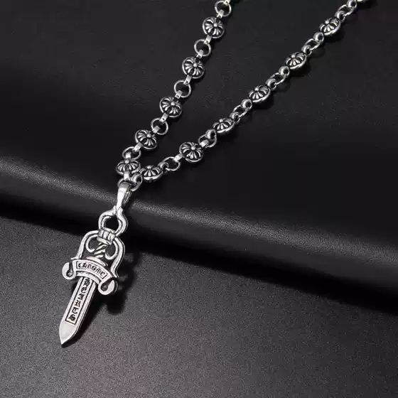 Fashion retro Silver European hairdresser with electroplated silver sword pendant sweater chain pendant old fashion accessories