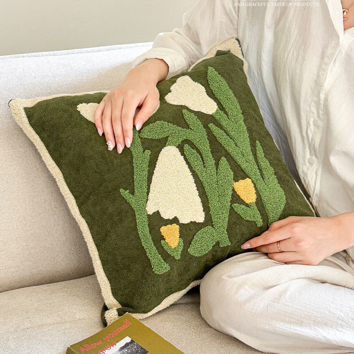 Cream Style Living Room Towel Embroidered Pillow Cushion Pink Flower Bedroom Bedside Cushion Lumbar Pillow Backrest Pillow Cover Included