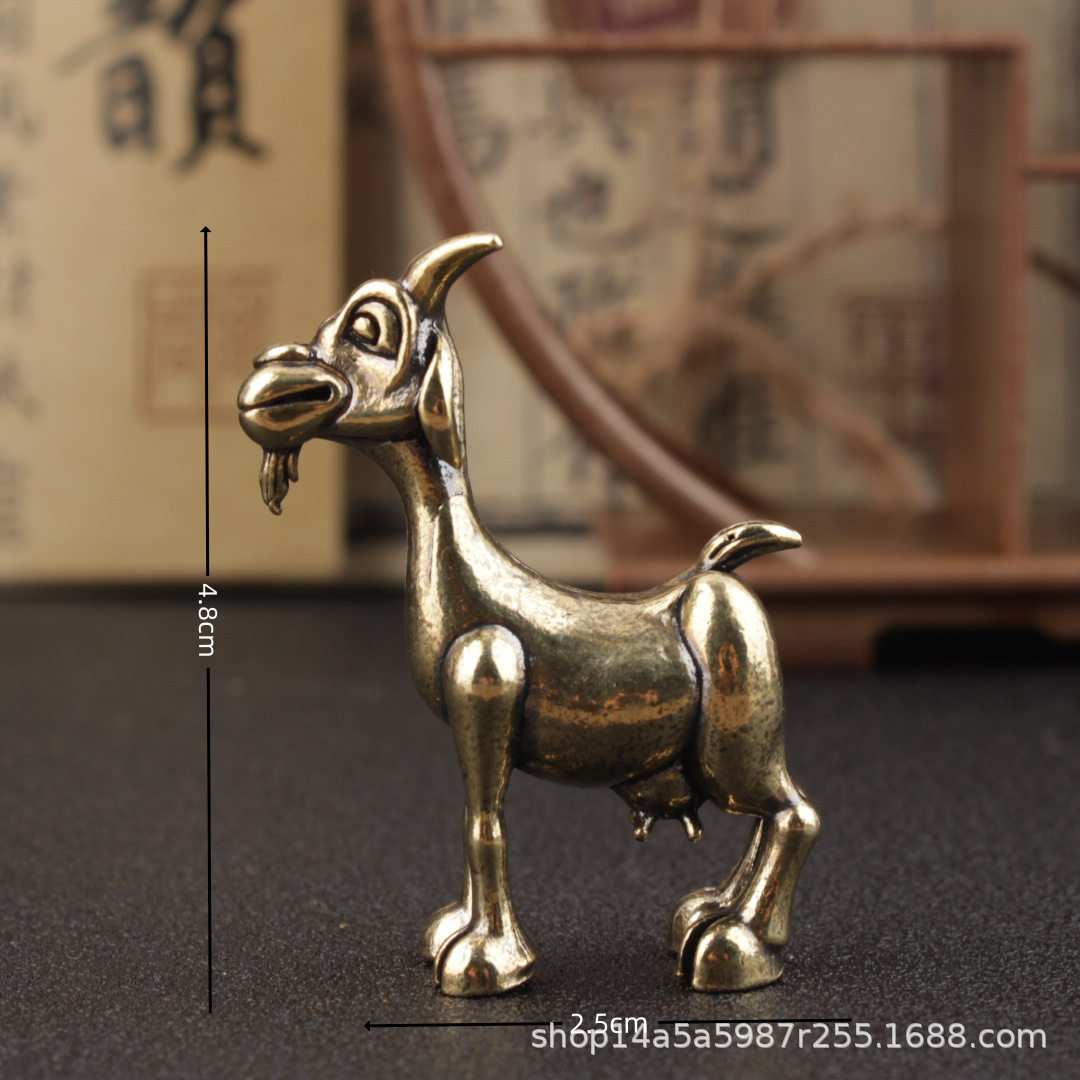 Brass Zodiac Sheep Ornament Solid Old Goat Ornament Office Desktop Ornament Handpiece Creative Gift