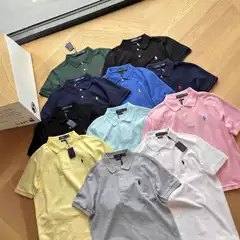 Premium Classic Polo Shirt with Embroidered Pony Logo Men's Solid Mesh Cotton Short Sleeve Casual Tee Deep Green