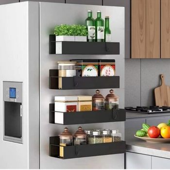 Carbon Steel Refrigerator Magnetic Spice Storage Rack for Home Daily Use in the Kitchen, Punch-Free Magnetic Refrigerator Seasoning Storage Rack